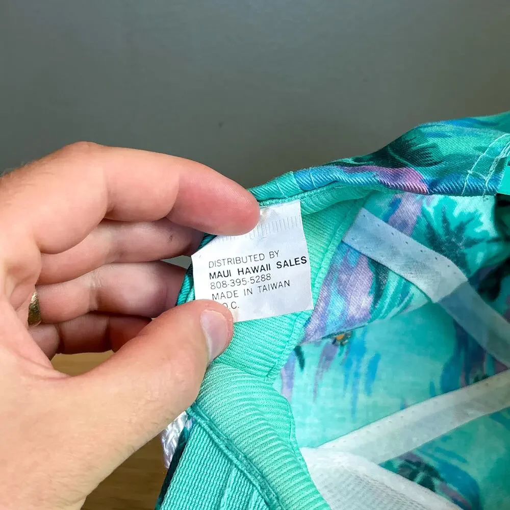 Vintage Hawaii Tropical Floral Teal Purple Rope Brim Snapback Hat